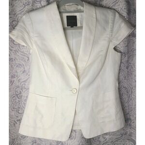 The Limited Short Sleeve Blazer Womens Ivory Small Linen Blend Career 1 Button